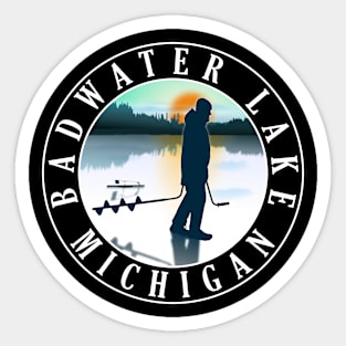 Badwater Lake Ice Fishing Michigan Sunset Sticker